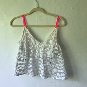 White sheer tank with hot pink straps